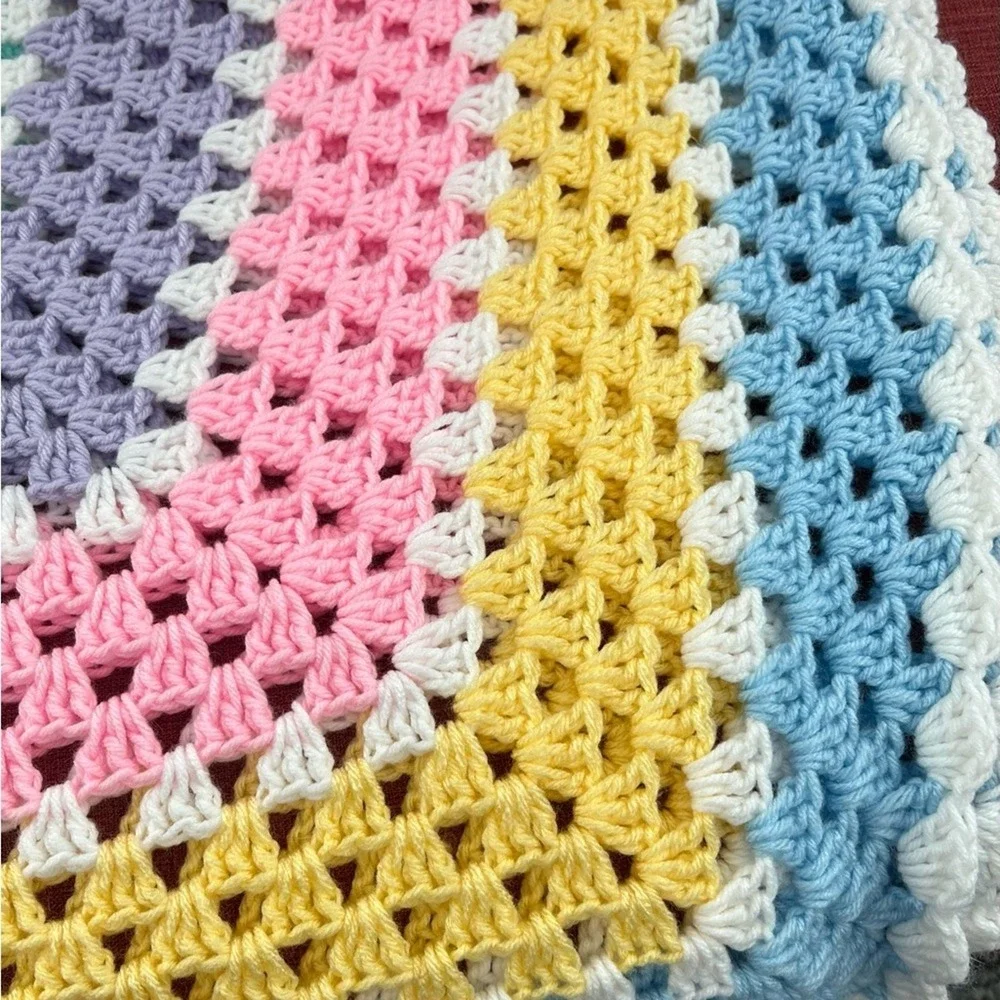 NEW Blanket Afghan Throw Handmade Multicolor Blue on Edge Sz 43